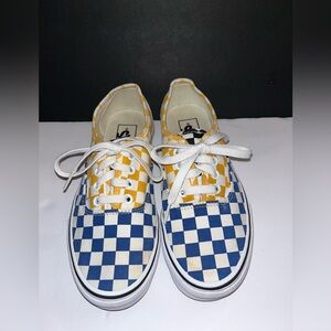 Vans Off The Wall Checkerboard Sneakers Blue Yellow Palm Tree Size 7.5 Women